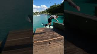 One into the landing at THE LEVEE cablepark wakeboarding watersport flip skateboarding [upl. by Boorman]