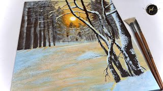 Winter Landscape  Acrylic Painting  Step by Step [upl. by Neicul559]