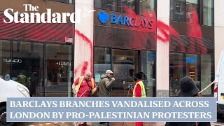 Barclays bank branches across London vandalised by proPalestinian protesters [upl. by Zemaj]