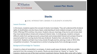 Stocks  Wharton Global High School Investment Competition Lesson [upl. by Assilav]