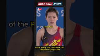 Quan Hongchan defended 10m platform Olympic title shorts olympics [upl. by Eidna]