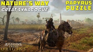 Natures Way  Synagogue  Papyrus Puzzle Solution  Treasure Location  Assassins Creed Origins [upl. by Attenov]