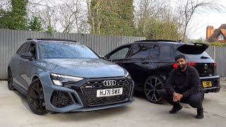 2022 AUDI RS3 vs VW MK8 GOLF R  Comparison Test [upl. by Fabrice281]