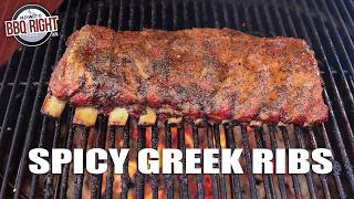 Spicy Greek Ribs GRILLED Directly Over Charcoal [upl. by Adnaw342]