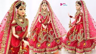 Barbie lehenga punjabi  Indian barbie bridal lehenga and jewellery  Barbie doll lehenga making [upl. by Tupler]