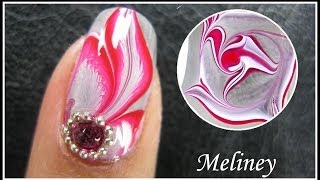 WATER MARBLE NAIL ART TUTORIAL  ENCHANTED FOREST RED FLOWER FEATHER NAIL DESIGN MANICURE EASY DIY [upl. by Fedora]