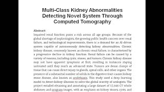 Multi Class Kidney Abnormalities Detecting Novel System Through Computed Tomography [upl. by Adnanref609]