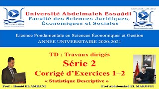 Statistique Descriptive S1 TD  Série 2 Corrigé dExercices 12 [upl. by Dietrich]