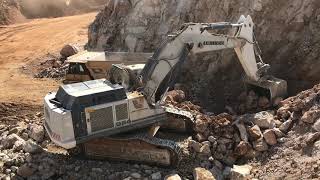 Liebherr 984 Excavator Loading Caterpillar Dumpers  Kivos Ate [upl. by Kirshbaum]