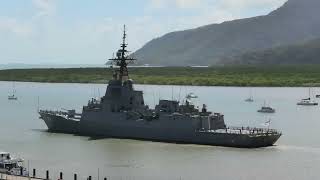 HMAS Sydney 42 Hobart Class Guided Missile Destroyer Departing Cairns Harbour on 17 Oct 2024 [upl. by Burney]