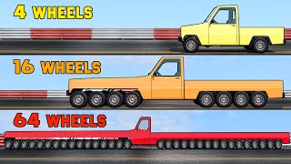 4 vs 32 vs 64 Wheels Cars Competition 2  BeamNG Drive [upl. by Areivax333]