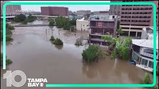 Drone footage shows flooded roadways in Texas from Beryl [upl. by Aroc219]