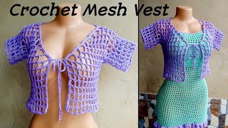 Easy Crochet Mesh Cardigan Tutorial  Crochet Mesh Top Tutorial for Beginners [upl. by Witkin]