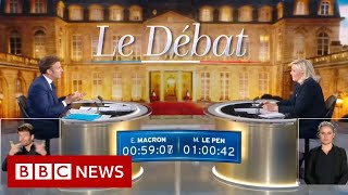 Macron and Le Pen clash in French presidential election debate  BBC News [upl. by Peterman592]