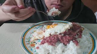 ASMR Eating Mukbang  Corned Beef Rice and Egg  Moe [upl. by Ycnahc]