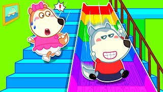 Wolfoo And Lucy Stair Slide Adventure Safety and Sharing  Kids Safety Cartoon 🤩 Wolfoo Kids Cartoon [upl. by Alwyn797]