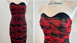 Ruched Tulle Bodycon Dress  Elegant Floral Dress Tutorial fashion diy [upl. by Laamak379]