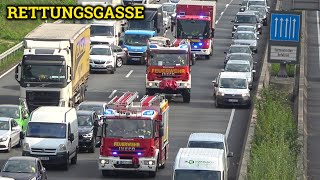 RETTUNGSGASSE  Einsatzfahrten Feuerwehr Rettungsdienst amp Polizei auf der A3 bei Erkrath [upl. by Voletta]