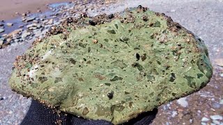 Finding Gorgeous Green Gemstones At The Beach Epidote And Conglomerate rockhounding greengemstone [upl. by Oiratno]