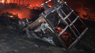 Strong wind pushes wildfire along California coast [upl. by Ardnosal377]