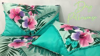 How To Make A Simple Pillowcase  Pillow cover with design  Full Tutorial For Beginners [upl. by Hebert]