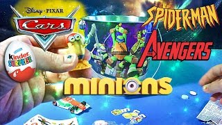 MINIONS Kinder Surprise Avengers Egg Surprise Pixar CARS 2 Francesco Spiderman Marvel Eggs Sorpresa [upl. by Neelsaj668]