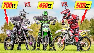 YZ500 vs 700cc 2 Stroke vs KX450 Dirt Bike Shootout [upl. by Lerrej]