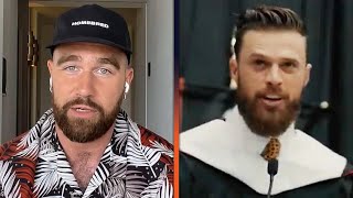 Travis Kelce REACTS to Harrison Butkers Commencement Speech [upl. by Neyugn]