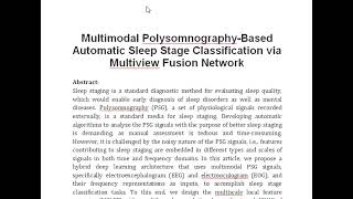 Multimodal Polysomnography Based Automatic Sleep Stage Classification via Multiview Fusion Network [upl. by Jepum]