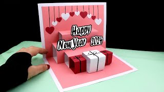 Happy New Year Card 2024  How To Make New Year POPUP Greeting Card [upl. by Thetisa]