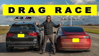 BMW X3M Competition vs Tesla Model 3 Performance closer than you think Drag and Roll Race [upl. by Yelrak]