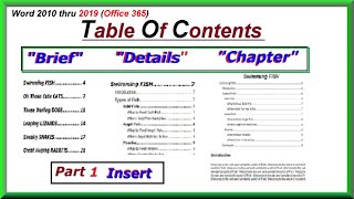 Table of Contents  in Brief in Details and Each Chapter  INSERT all 3  Word 2010 thru 2019 [upl. by Ashwell]