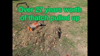 DethatchingScarifying an 8000 square ft lawn that hasnt been dethatched in 27 years [upl. by Moya337]