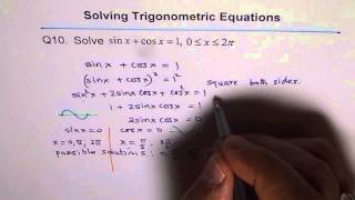 Solve Trigonometric Equation sin x  cos x  1 Extraneous Roots Q10 [upl. by Tnerual]