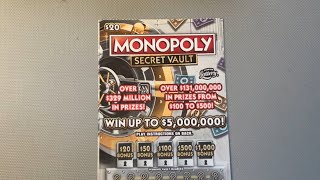 MONOPOLY SECRET VAULT SCRATCH OFF FROM THE FLORIDA LOTTERY [upl. by Yelsha]