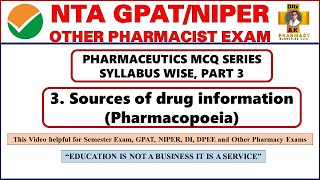 Pharmaceutics I MCQ Series Part 3  Sources of drug information  GPATNIPER  pharmshala [upl. by Howell]