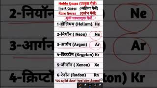 Noble gases उत्कृष्ट गैसें Innert Gases अक्रिय गैसें Rare Gases दुर्लभ गैसें [upl. by Miki]