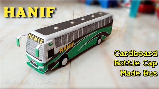 How to make bus with Cardboard and Bottle cap  Paper model bus Hanif  Miniature bus [upl. by Boylston]