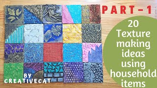 20 Texture Making Ideas using household items  Part 1 Mural art Mixed media art art and craft [upl. by Liartnod]