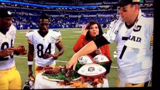 Steelers Thanksgiving 2016 MVPs Roethlisberger Brown amp Bell enjoying turkey postgame [upl. by Richella]