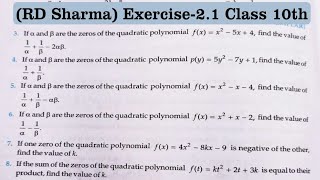 RD Sharma Solutions for Class 10 Maths Chapter 2 Polynomials Exercise 21 Q1 to Q8 [upl. by Eniger]