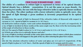 CASE STUDY QUESTION CBSE 2023 SET 3 The ability of a medium to refract light iscbse2023 viral [upl. by Ecnerrat]