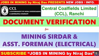 CCL Document Verification for Mining Sirdar amp Assistant Foreman Electrical [upl. by Lisan]