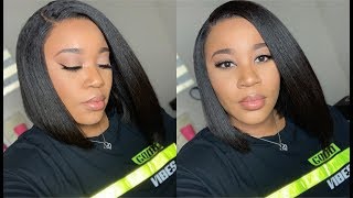 The Most Natural Kinky Straight Lace Bob Wig 🙌🏾 I No Glue Needed 🙅🏽‍♀️I Myfirstwig [upl. by Akemad]