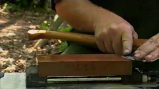 Ray Mears  How to sharpen an axe at camp Bushcraft Survival [upl. by Greta]