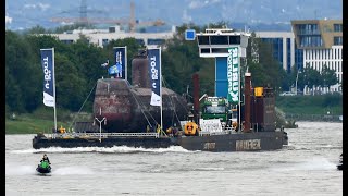 Unterseeboot U17 Transport über den Rhein zum Sinsheim Technik Museum 052023 [upl. by Imuy619]