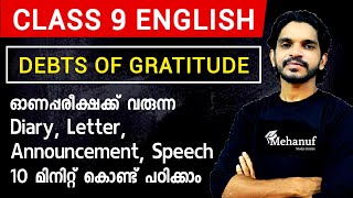 Class 9 English Debts of Gratitude  Diary Letter Announcement Speech [upl. by Rotsen]