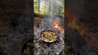 Venison steak on cast iron over the open fire 🥩🔥 Venison OutdoorCooking WildGame Cooking [upl. by Ynej15]