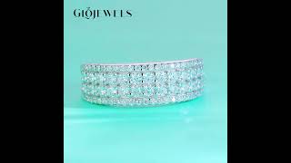 GLMR0074Glojewels 4rows White Sapphire Moissanite Round Cut Silver Band Ring [upl. by Kristofor]