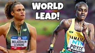 Nickisha Pryce Beats Sydney McLaughlins World Lead  Track And Field 2024 [upl. by Ecinrev184]